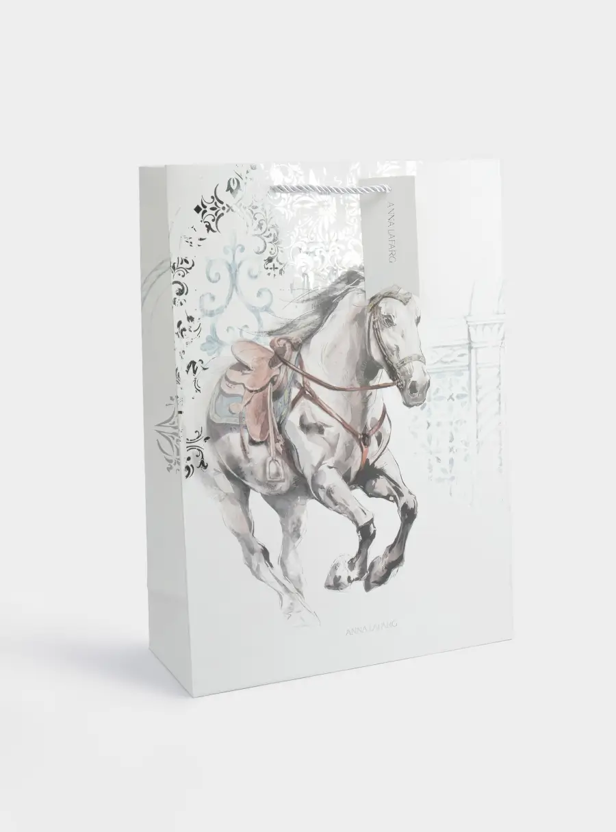 Пакет подарочный, 30х42 см, бумага, белый, Конь, White horse