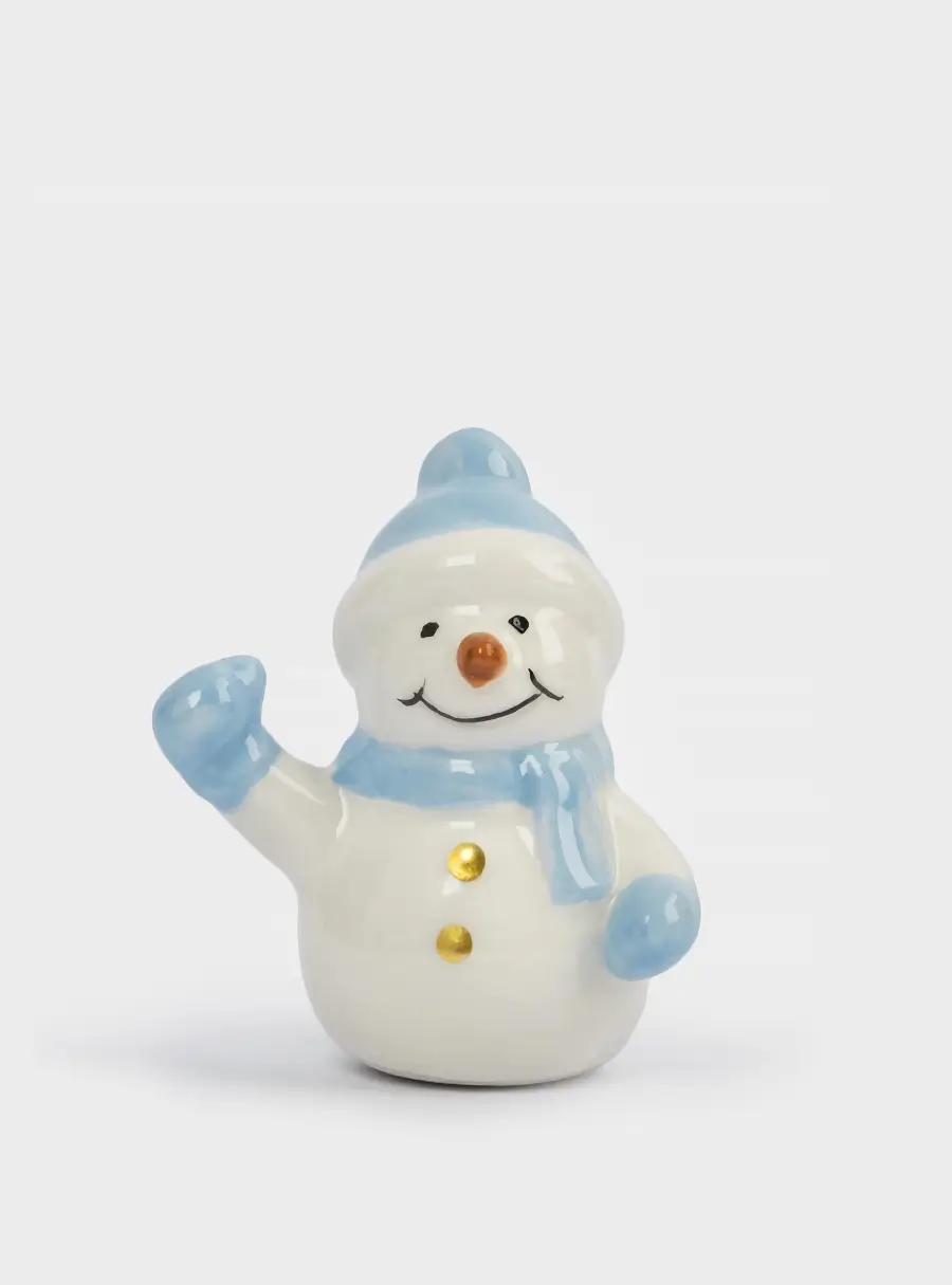 Статуэтка, 6 см, керамика D, бело-голубая, Снеговик в шапке и шарфе, Snowman