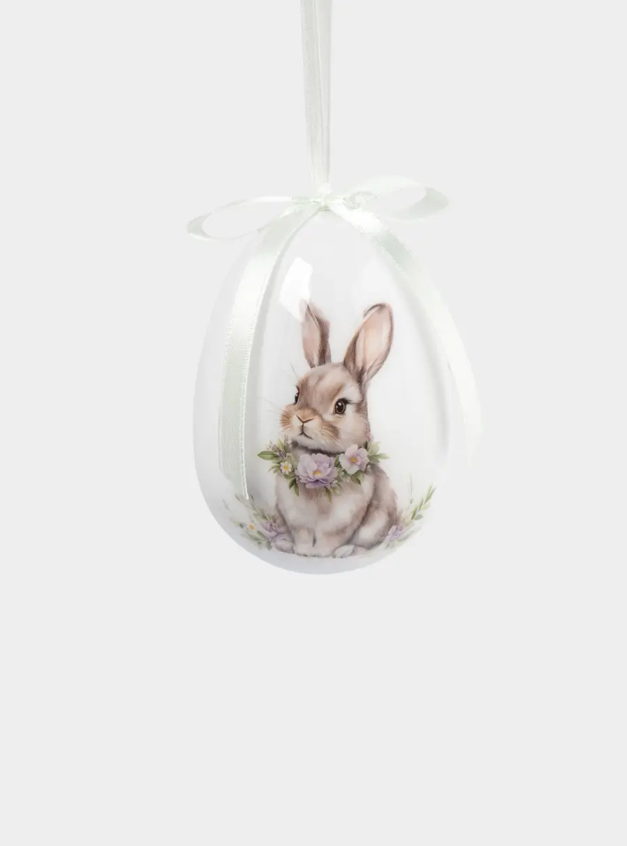 Подвеска, пасхальное яйцо, 8 см, пенопласт, Кролик с цветами, Interior Easter
