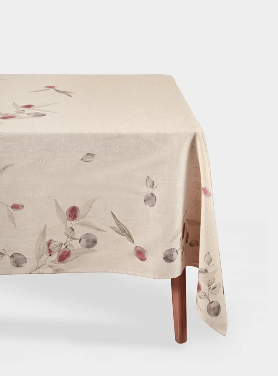 Скатерть, 170х250 см, полиэстер/лен, бежевая, Сливы на ветках, Plum Orchard