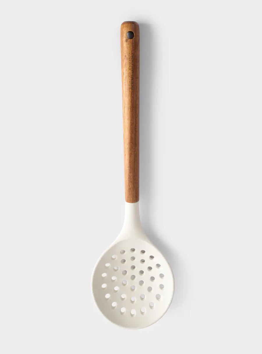 Шумовка, 33 см, силикон/дерево, молочный, Wenge