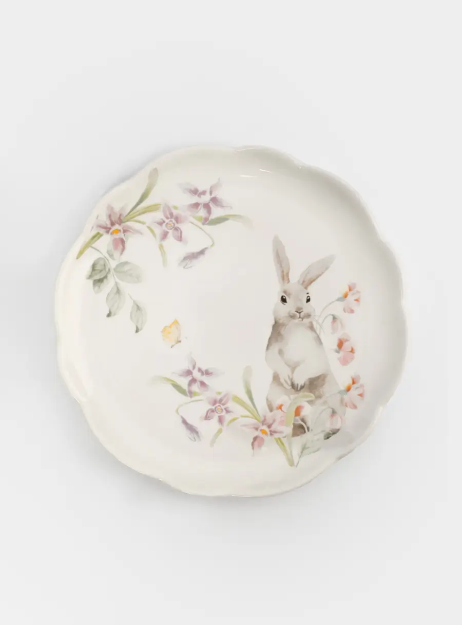 Тарелка закусочная, 20 см, керамика, белая, Кролик с цветами, Flower Rabbit