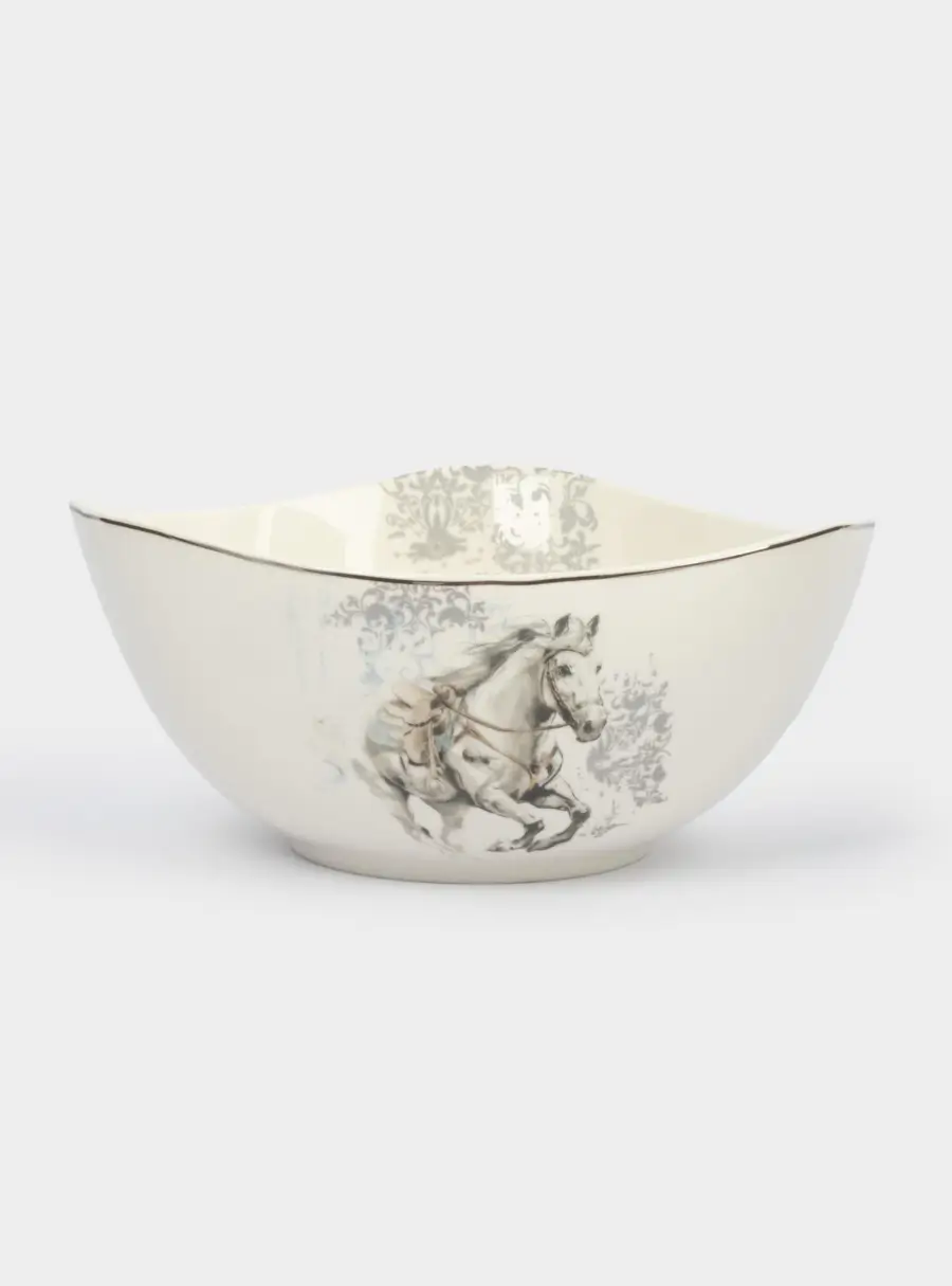 Салатник, 21х11 см, 1,8 л, фарфор N, белый, с серебристым кантом, Конь, White horse