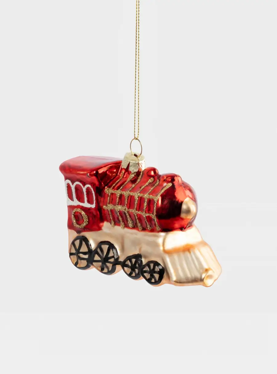 Игрушка елочная, 10 см, стекло, красная, Паровоз, New year