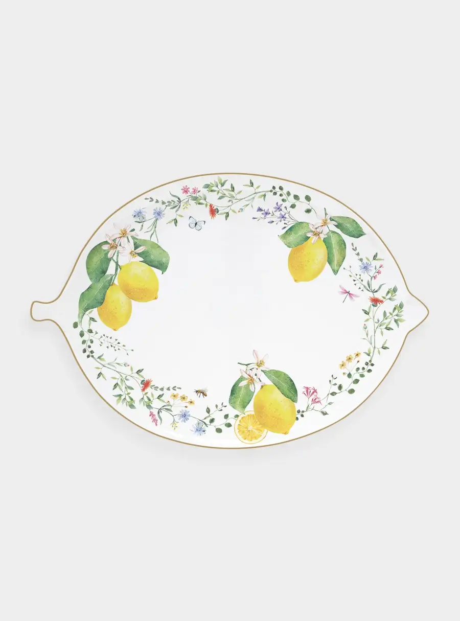 Блюдо, 30х21,5 см, фарфор P, овальное, белое, Цветы и лимоны, Fleurs et Citrons