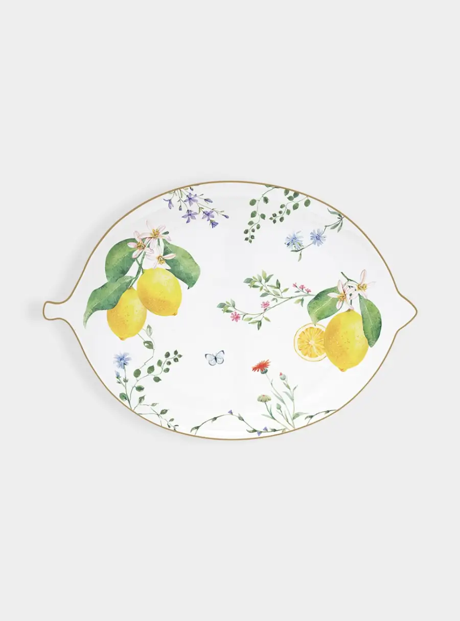 Блюдо, 25х18 см, фарфор P, овальное, белое, Цветы и лимоны, Fleurs et Citrons