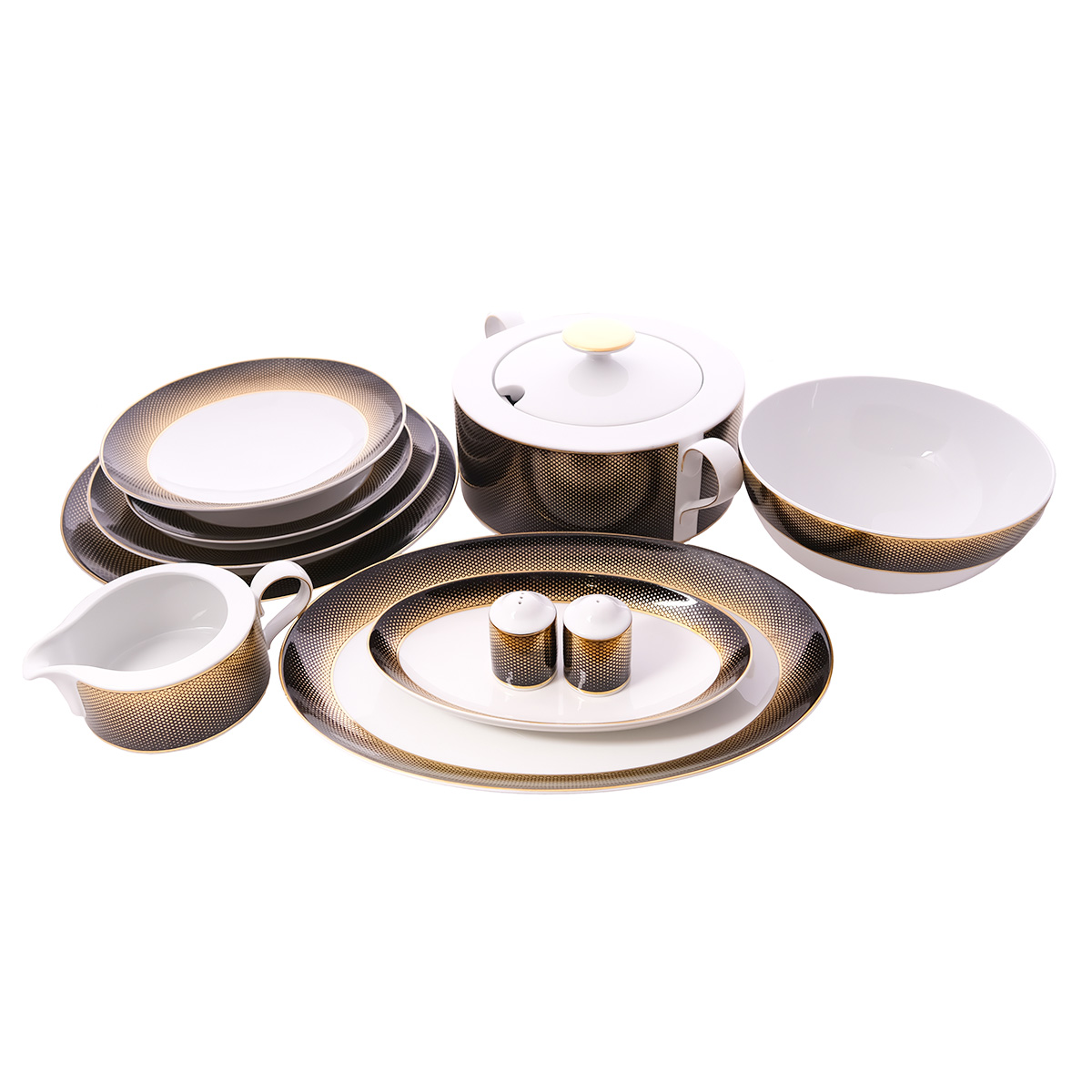 Столовый сервиз Falkenporzellan Deluxe Shape - Rio Black Gold 6 персон 26 предметов