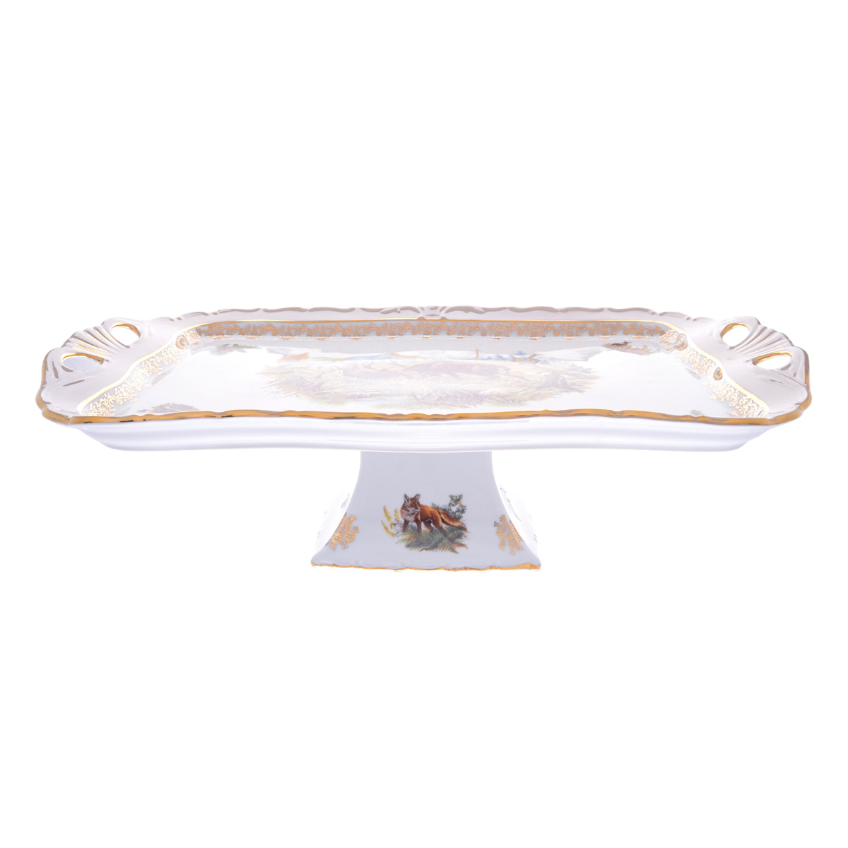 Блюдо квадратное на ножке Queen's Crown Aristokrat Охота бежевая 45*25см