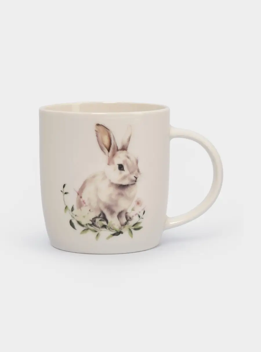 Кружка, 360 мл, фарфор N, белая, Кролик в цветах, Bunny