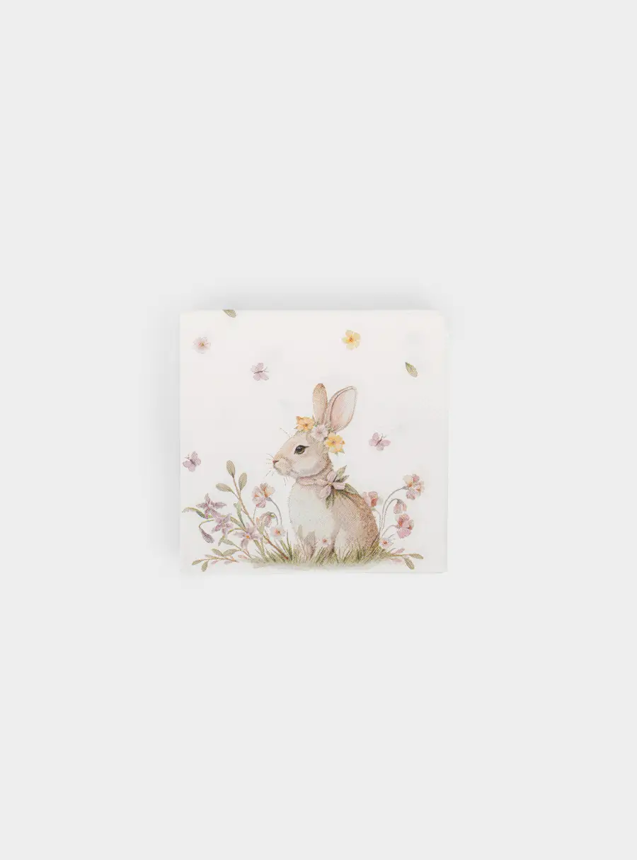 Салфетки бумажные, 21х21 см, 20 шт, квадратные, белые, Кролик с венком, Easter rabbit 1