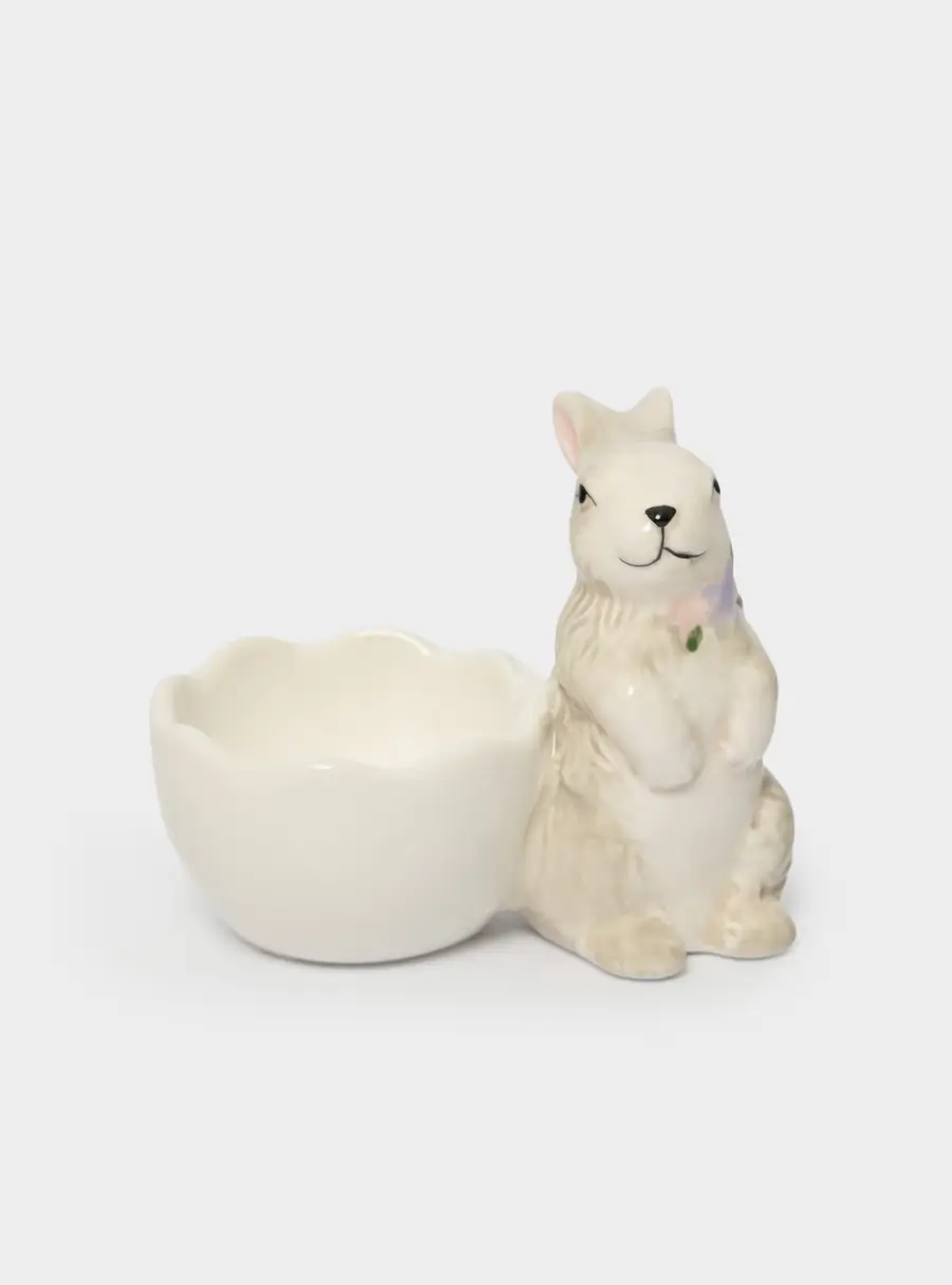 Подставка для яйца, 8 см, керамика, серая, Кролик с цветами, Brown Rabbit 1