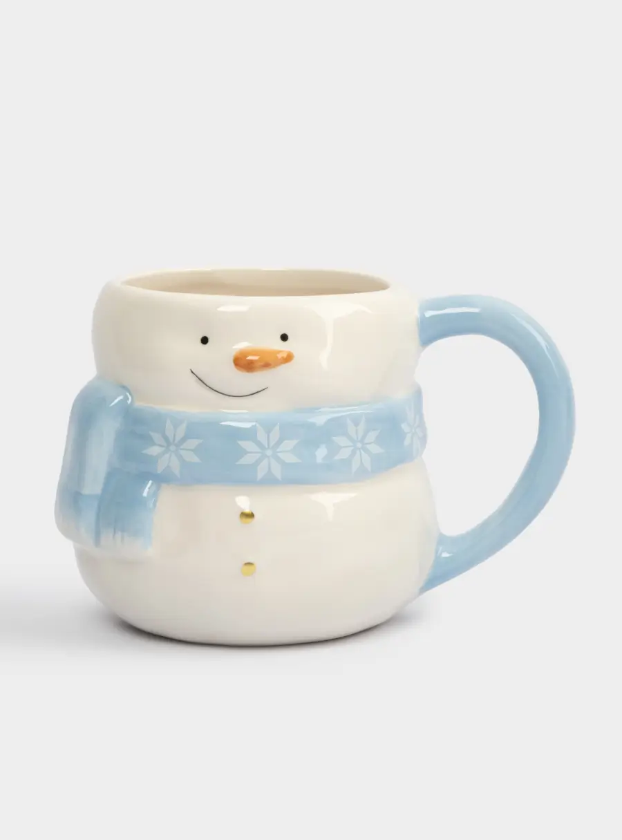 Кружка, 450 мл, керамика D, бело-голубая, Снеговик в шарфе, Snowman 1