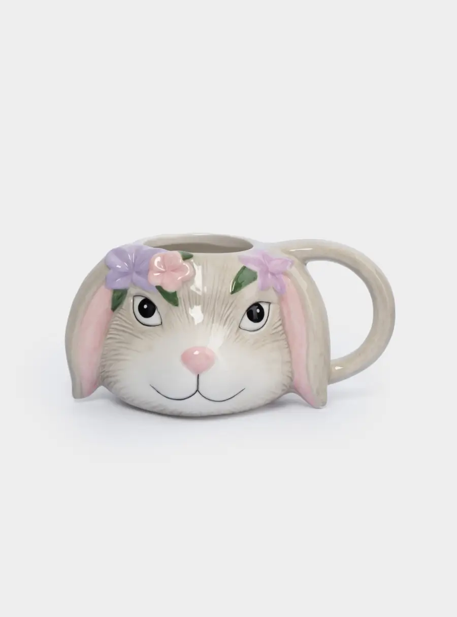 Кружка, 520 мл, керамика, серая, Кролик с цветами, Brown Rabbit 1