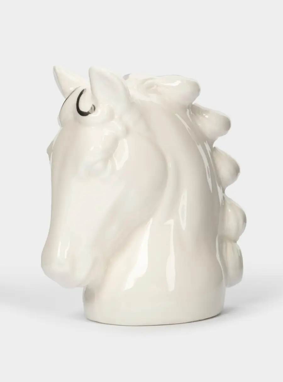 Емкость для соли или перца, 8 см, фарфор P, бело-серебристая, Конь, Horse 1