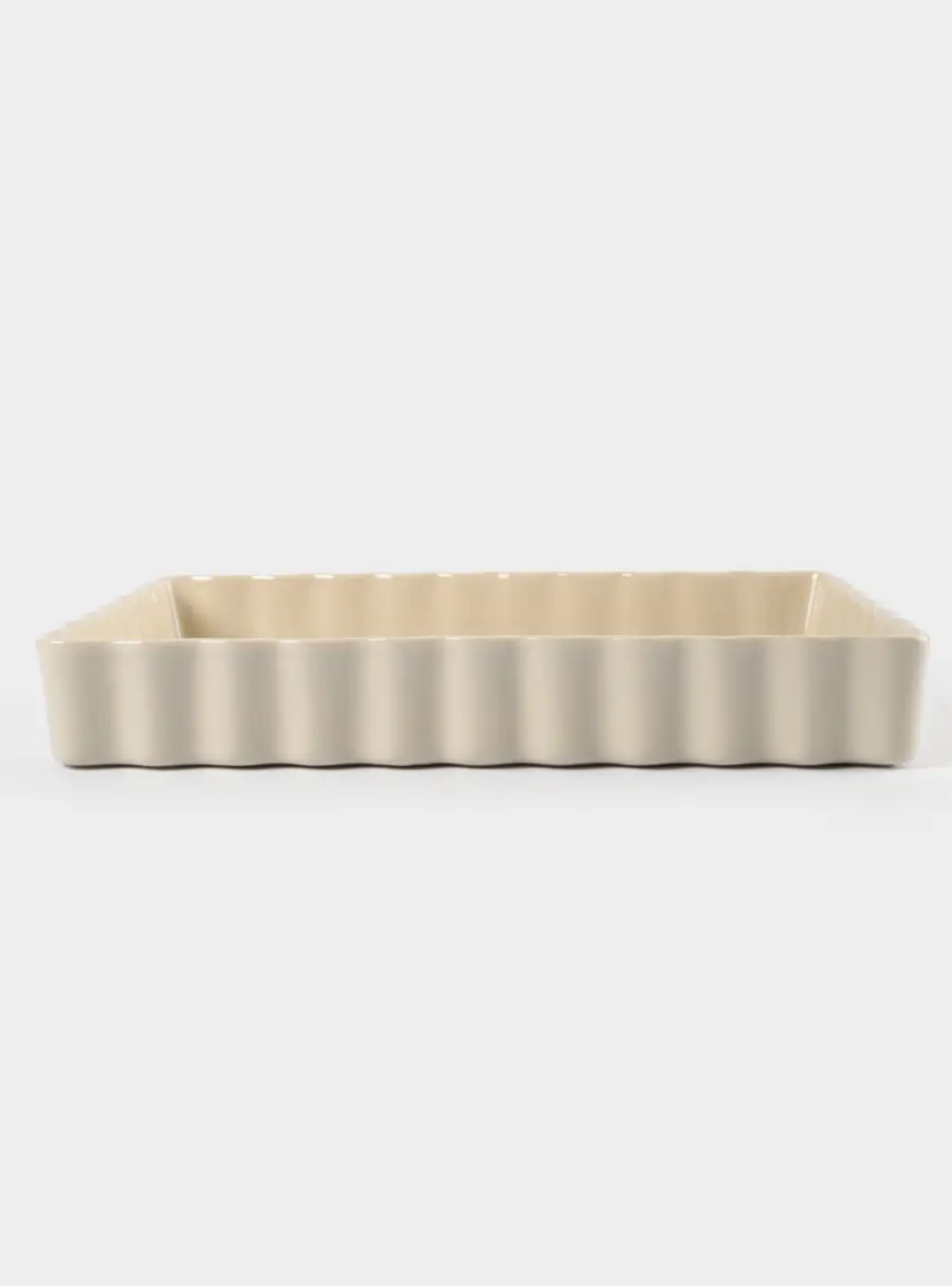 Форма для запекания, 29х21 см, керамика, прямоугольная, бежевая, Ребристый край, Bagel 1