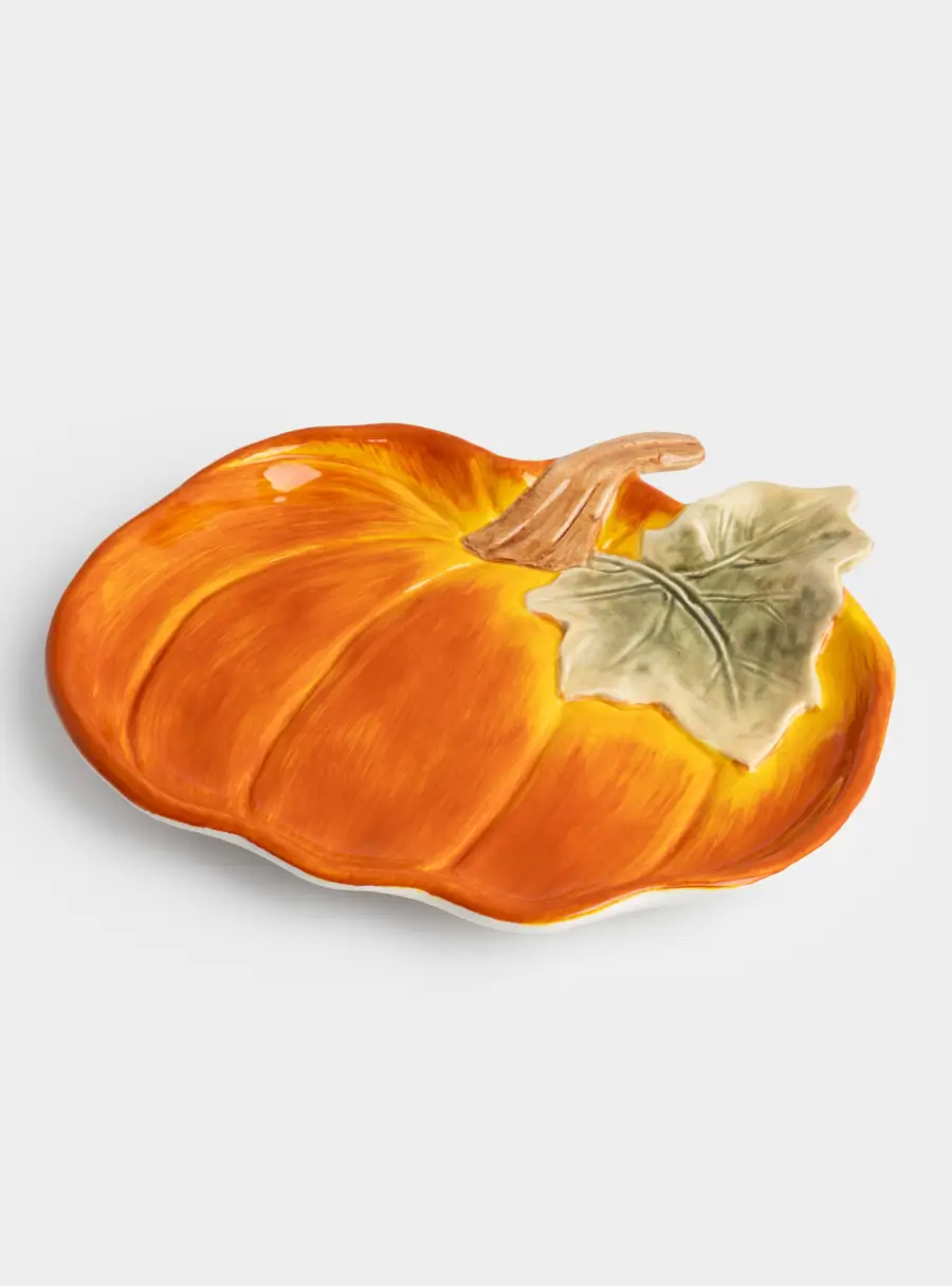 Блюдо, 22 см, керамика, оранжево-зеленое, Тыква, Bright pumpkin 1