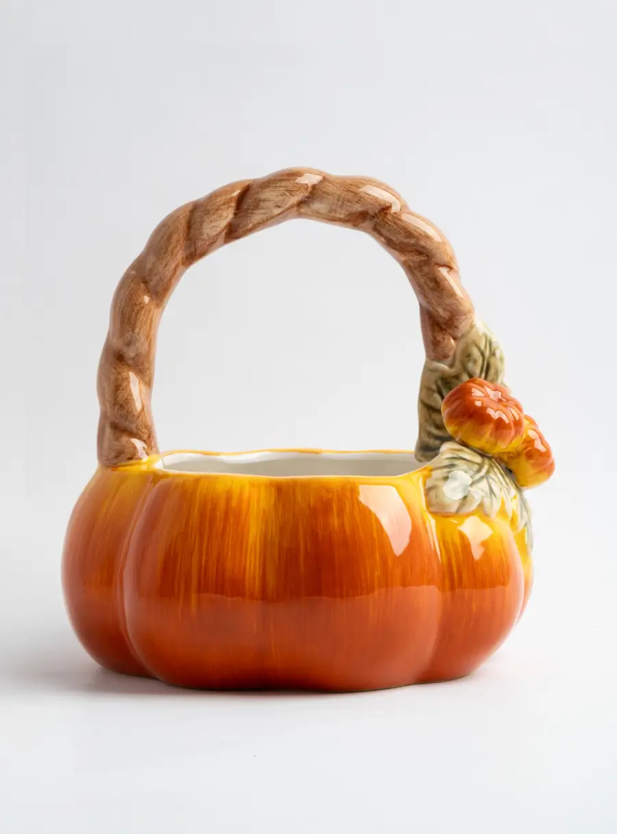 Конфетница, 21х21 см, с ручкой, керамика D, оранжево-зеленая, Тыква, Bright pumpkin 1