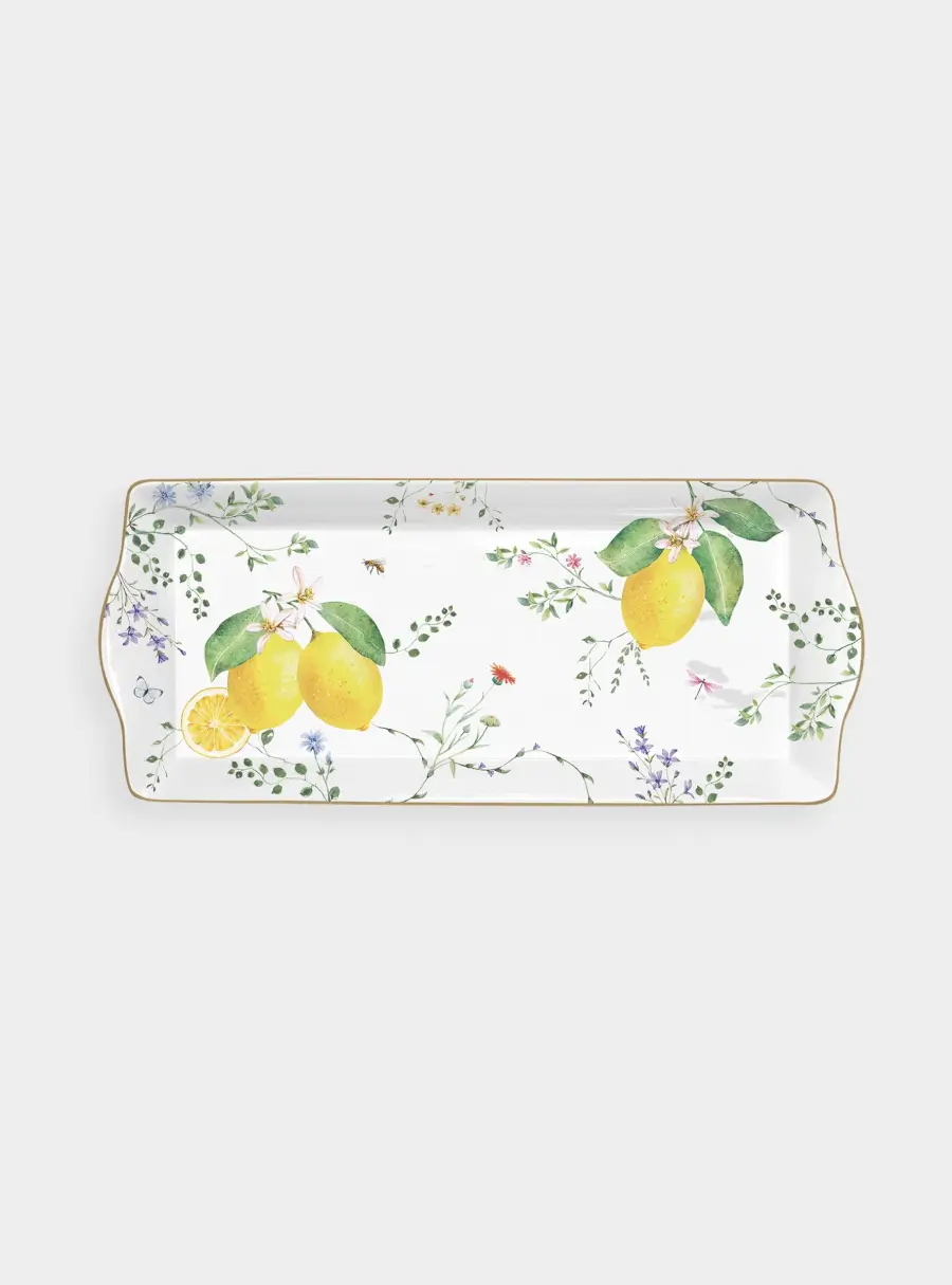 Блюдо, 35x15 см, прямоугольное, Цветы и лимоны 1