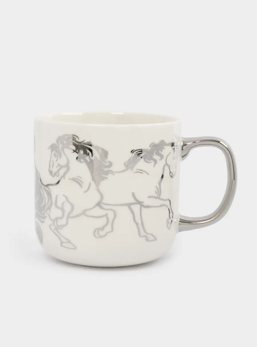 Кружка, 400 мл, фарфор N, бело-серебристая, Лошади, Horse 1