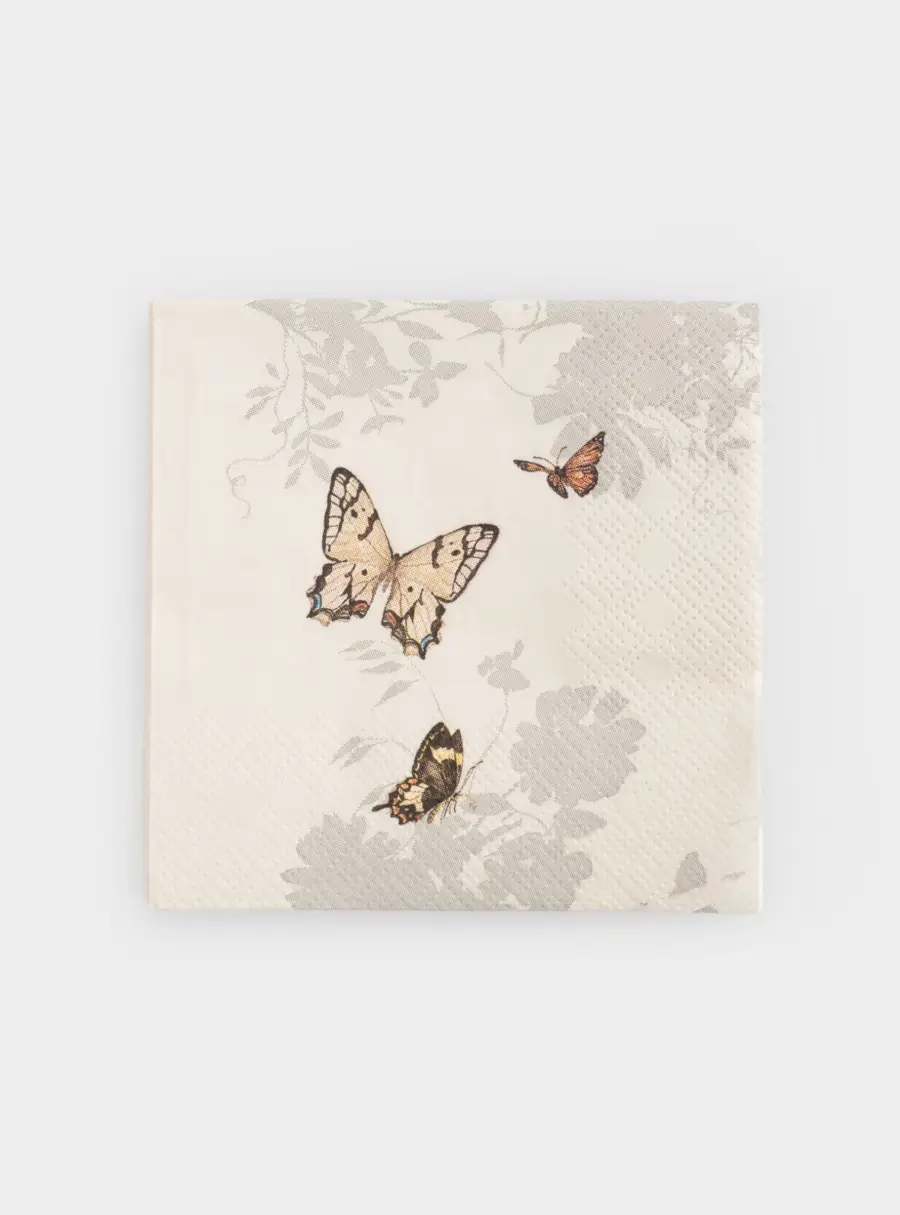 Салфетки бумажные, 21х21 см, 20 шт, квадратные, белые, Бабочки, Butterfly garden 1