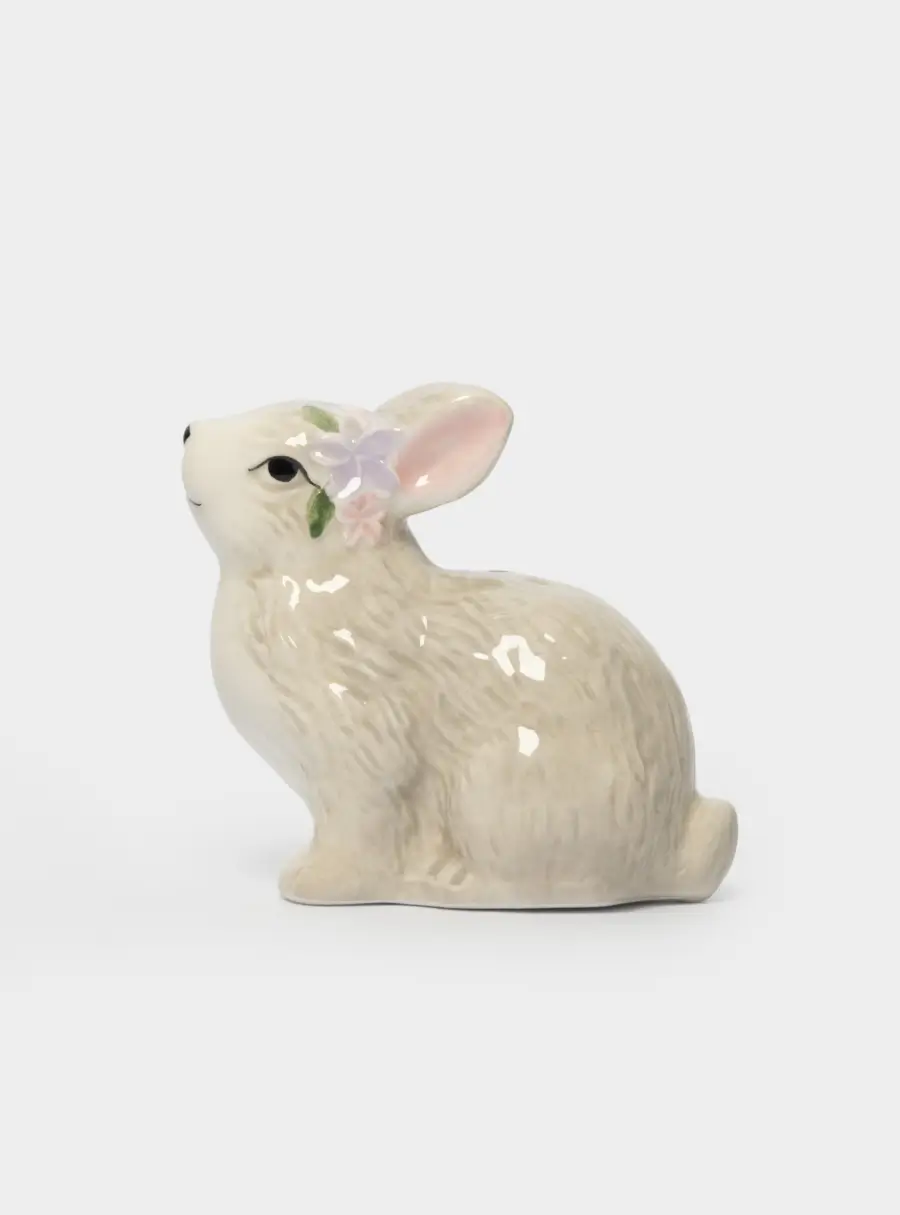 Емкость для соли или перца, 8 см, керамика, серая, Кролик с цветами, Brown Rabbit 1
