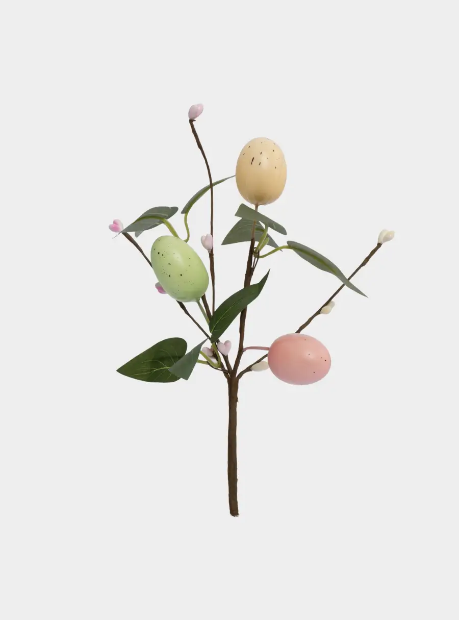 Ветка декоративная, 20 см, пенопласт/бумага, Ветка с цветными яйцами, Interior Easter 1