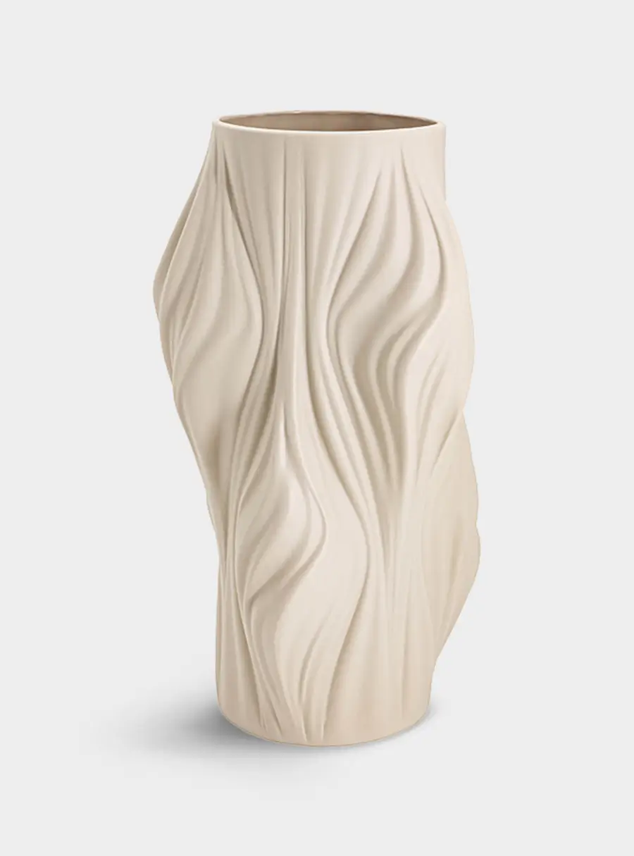 Ваза для цветов, 36 см, декоративная, фарфор P, серо-бежевая, матовая, Волны, Edit 1