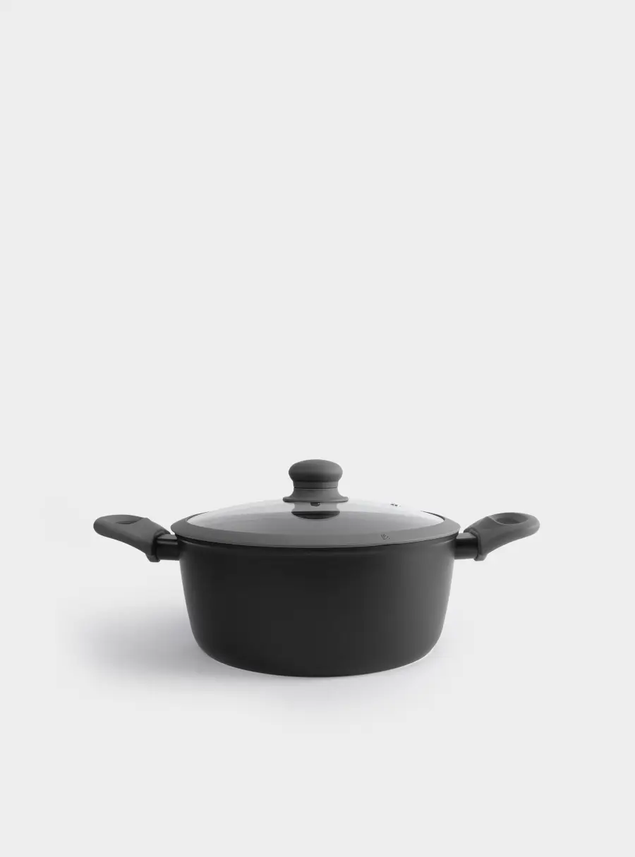 Кастрюля, 24 см, 3,9 л, с крышкой, с покрытием, алюминий, серо-черная, Robust 1