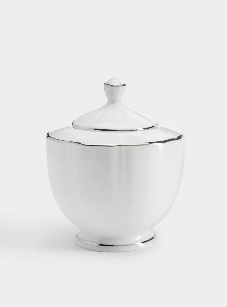 Сахарница, 10,5 см, 250 мл, фарфор F, белая, с серебристым кантом, Lotus silver 1