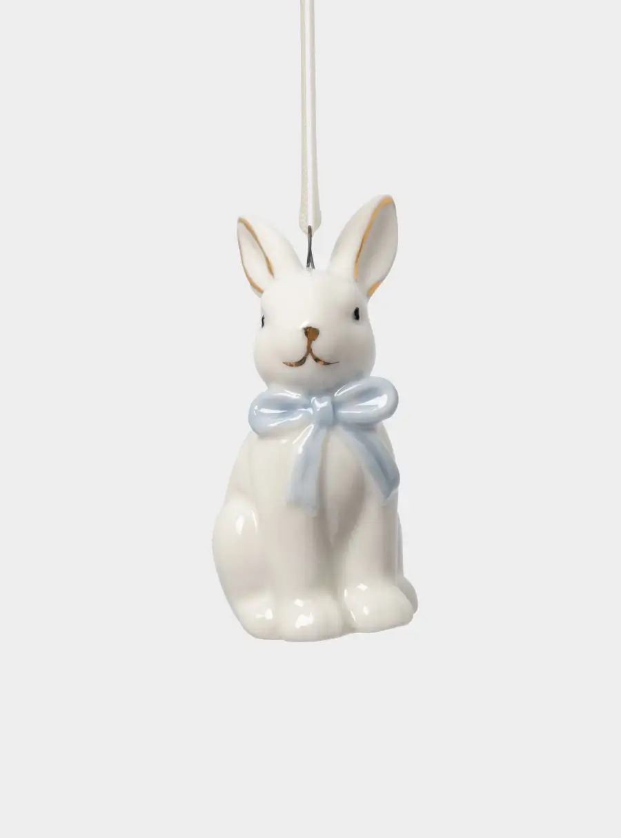 Подвеска декоративная, 7 см, фарфор P, молочная, Кролик с бантом, White Rabbit 1
