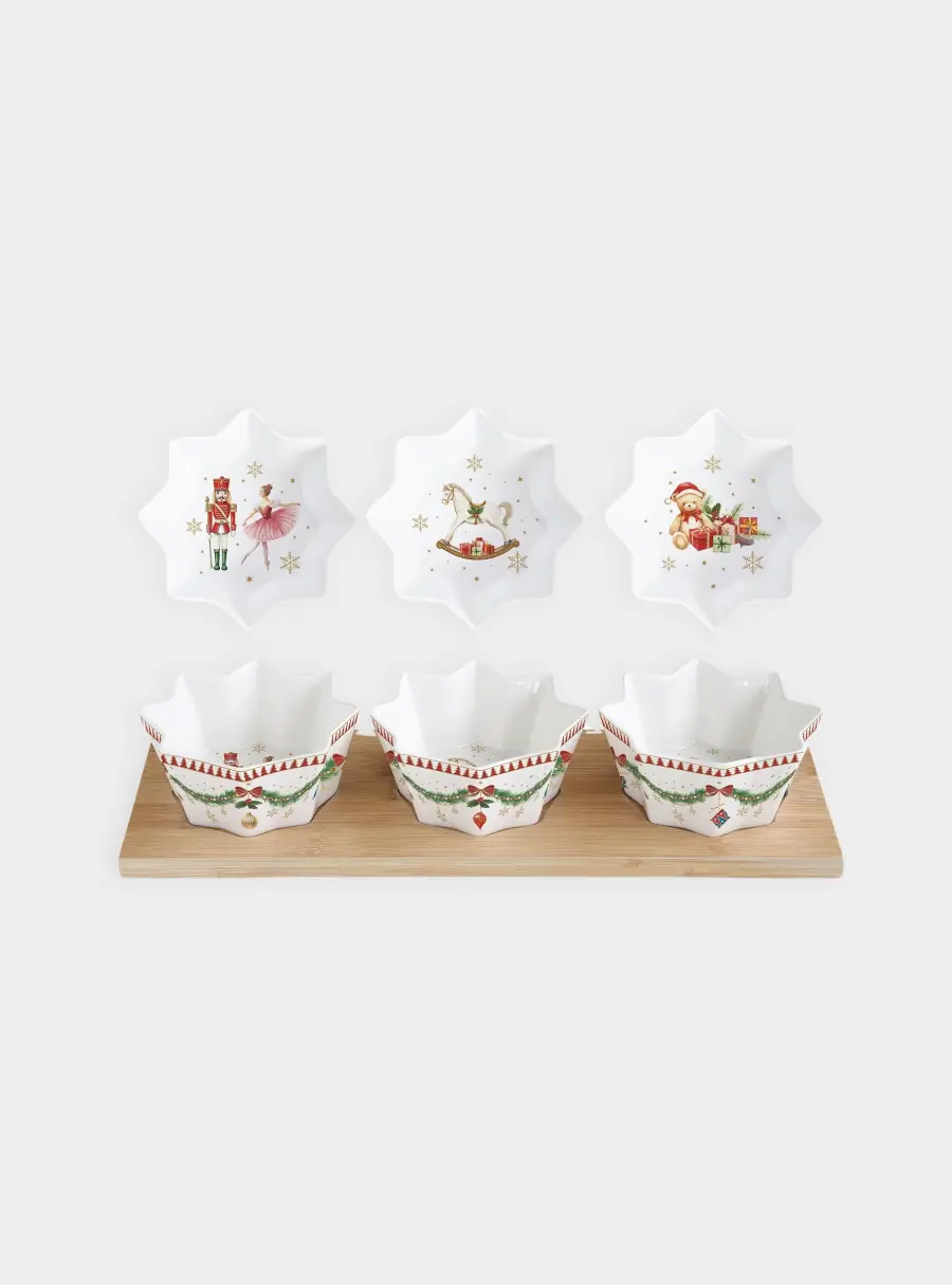 Набор для закусок, 3 пр, на подставке, фарфор P/бамбук, белый, Микс, Magie de Noel 1