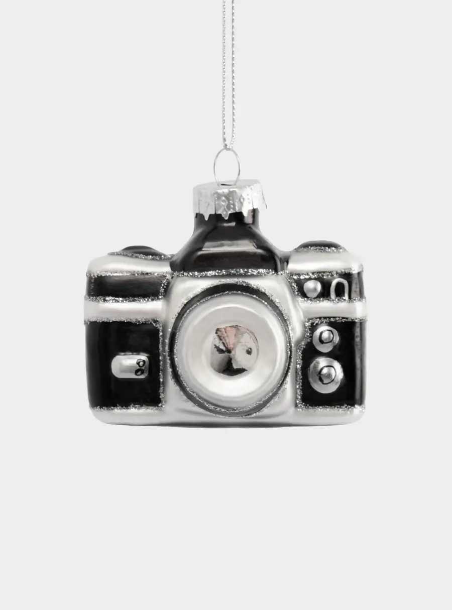 Игрушка елочная, 7х5 см, стекло, черно-белая, Фотоаппарат, New year 1