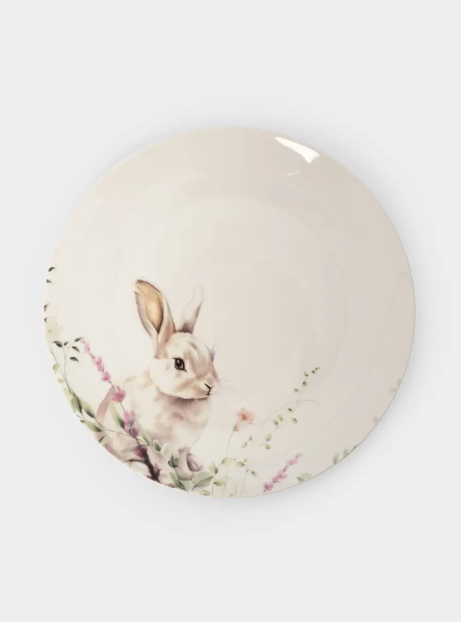 Тарелка обеденная, 27 см, фарфор N, белая, Кролик в цветах, Bunny 1
