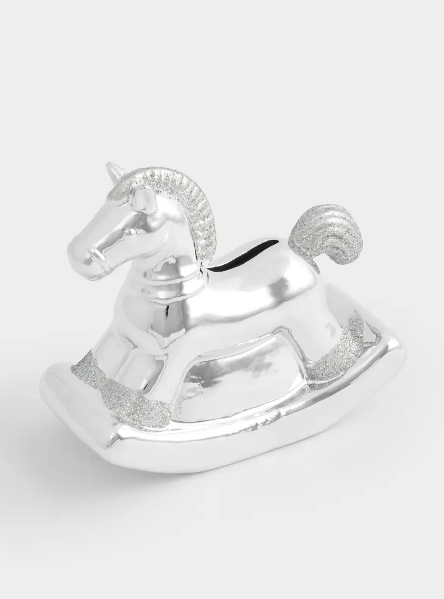 Копилка, 13 см, фарфор P, серебристая, Лошадка-качалка, Horse 1