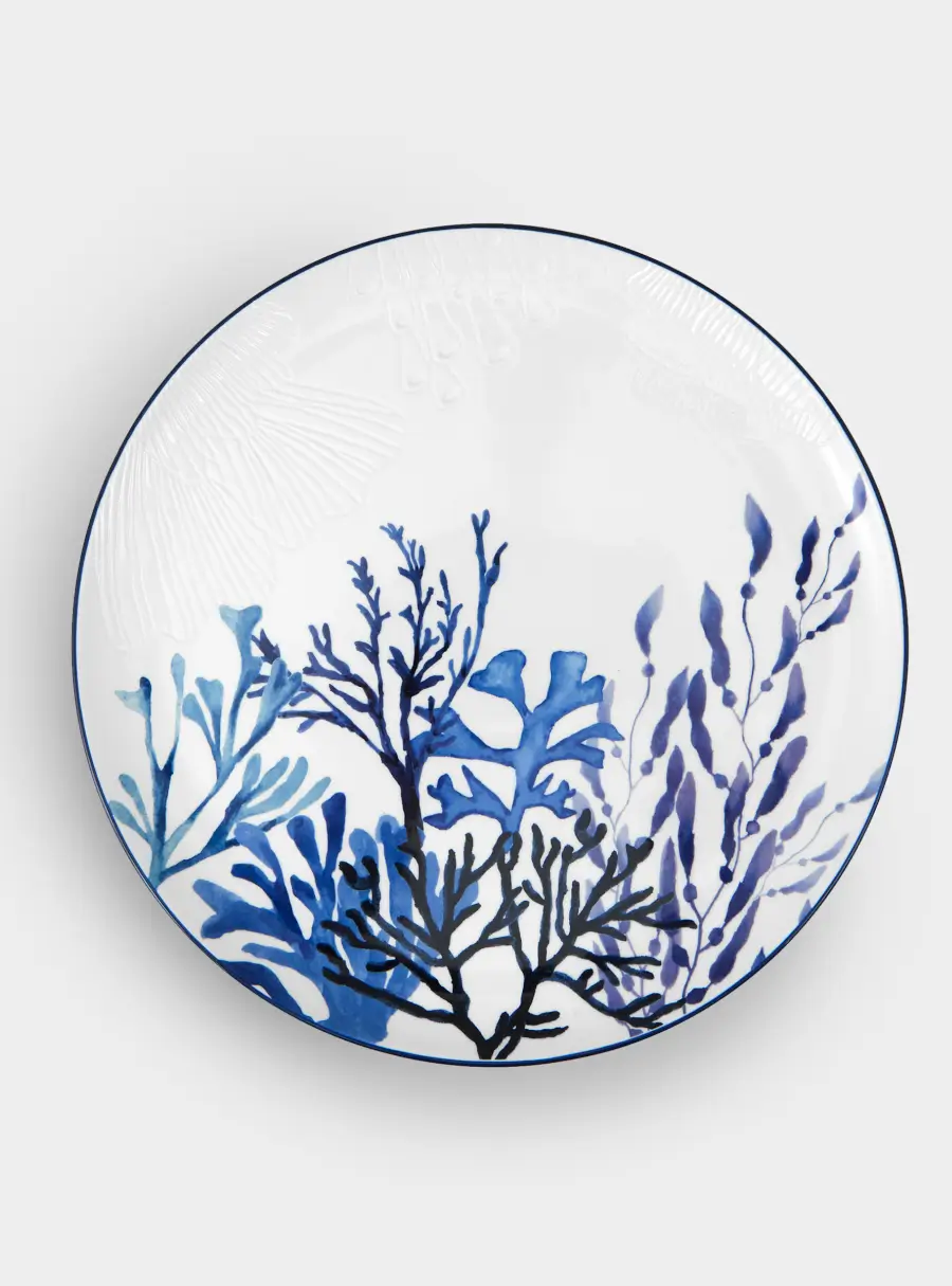 Блюдо, 36 см, керамика К, белое, круглое, Синие кораллы, Blue Coral 1