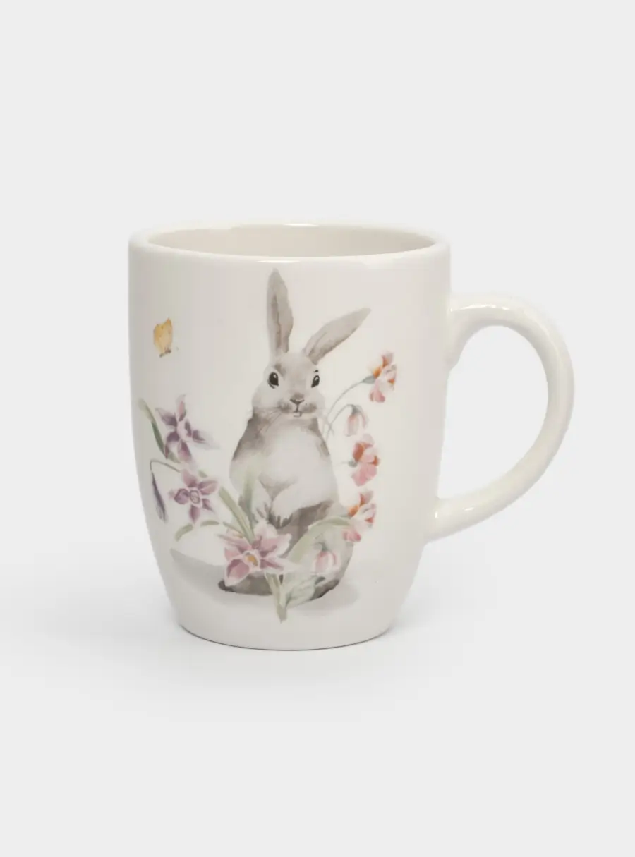 Кружка, 330 мл, керамика, белая, Кролик с цветами, Flower Rabbit 1