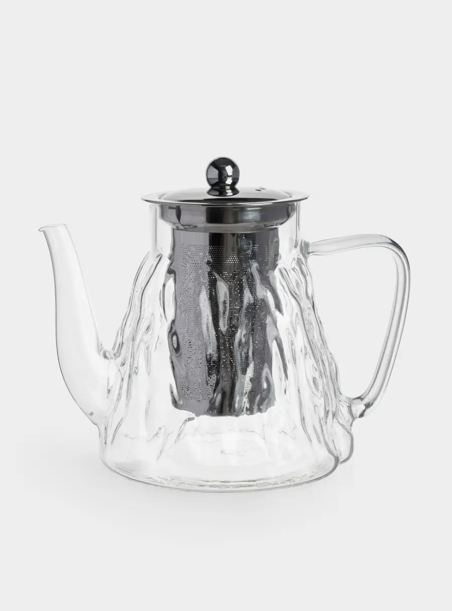 Чайник заварочный, 1 л, стекло Б/сталь, Мятая фактура 1