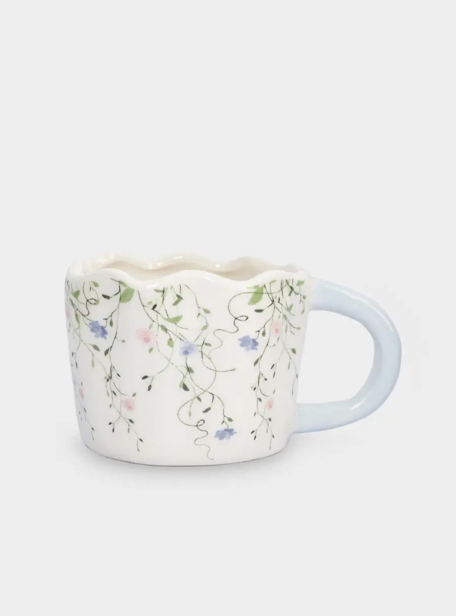 Кружка, 460 мл, керамика, молочно-голубая, Цветы, Mint flowers 1