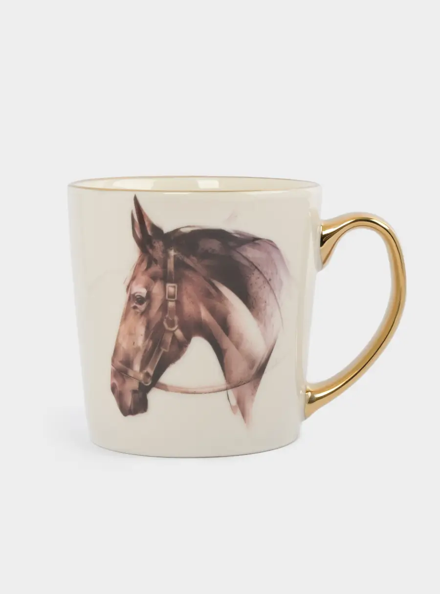 Кружка, 500 мл, фарфор N, бело-золотистая, Голова лошади, Horse 1