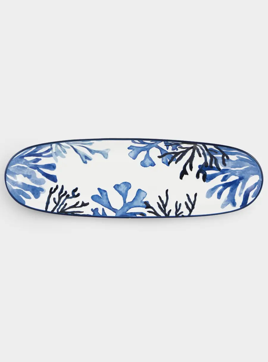 Блюдо, 40х12,5 см, керамика К, белое, овальное, Синие кораллы, Blue Coral 1