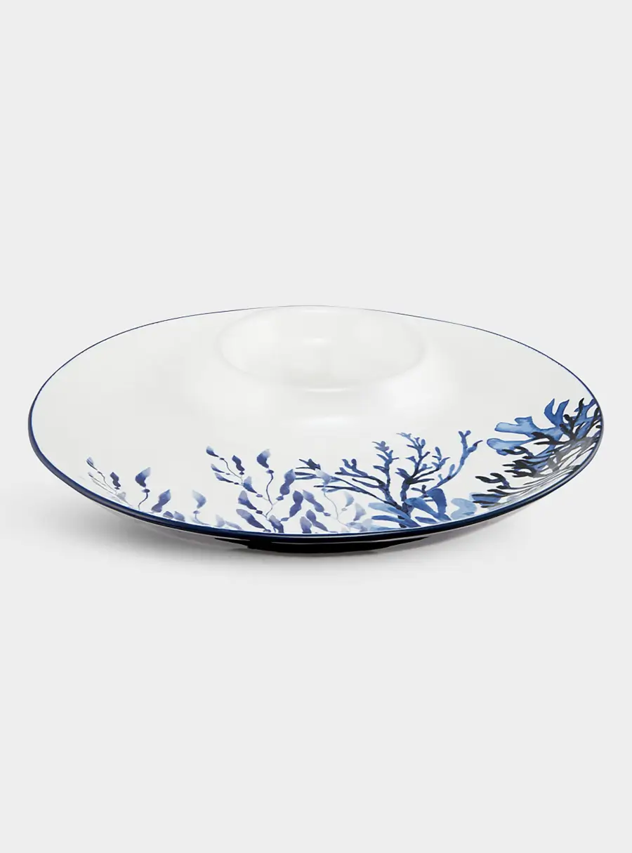Блюдо, 32 см, керамика К, белое, круглое, Синие кораллы, Blue Coral 1