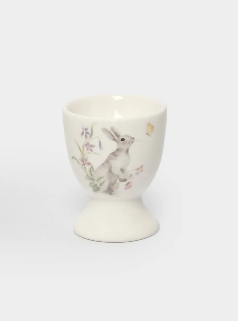 Подставка для яйца, 7 см, керамика, белая, Кролик с цветами, Flower Rabbit 1