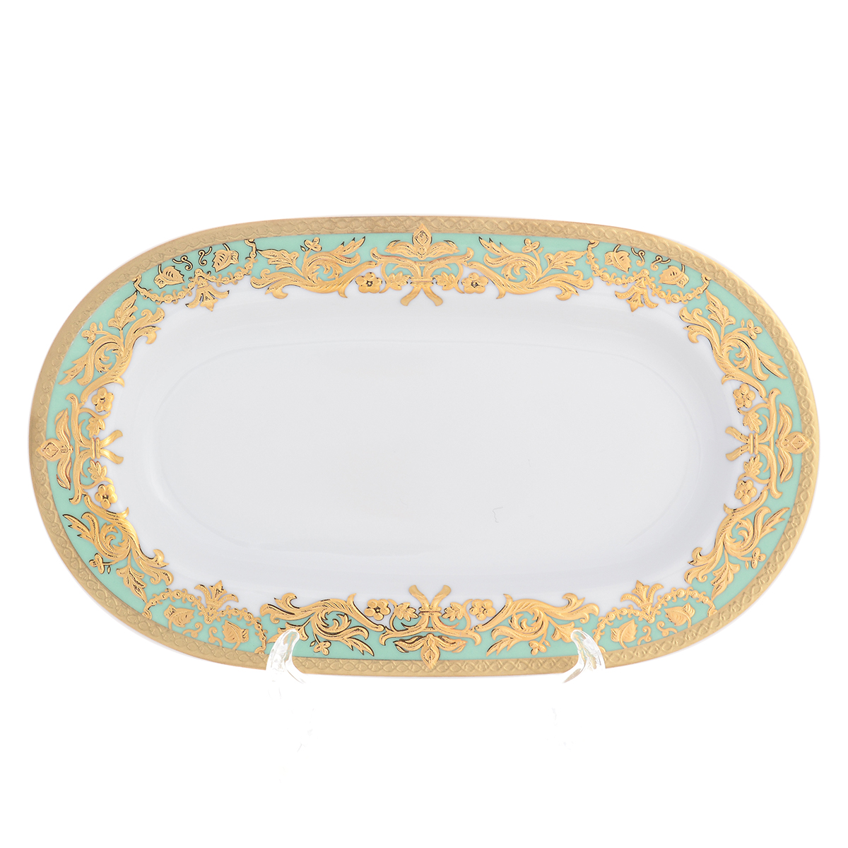 Блюдо овальное Falkenporzellan Natalia seladon gold 24 см