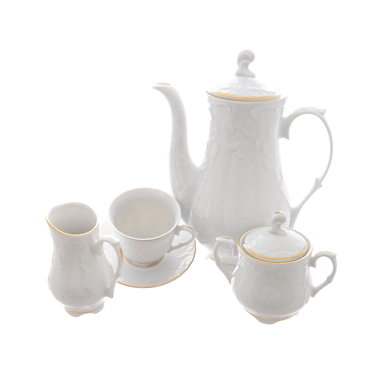 Кофейный сервиз Repast Rococo с золот.полос.(15 предметов на 6 персон) 1