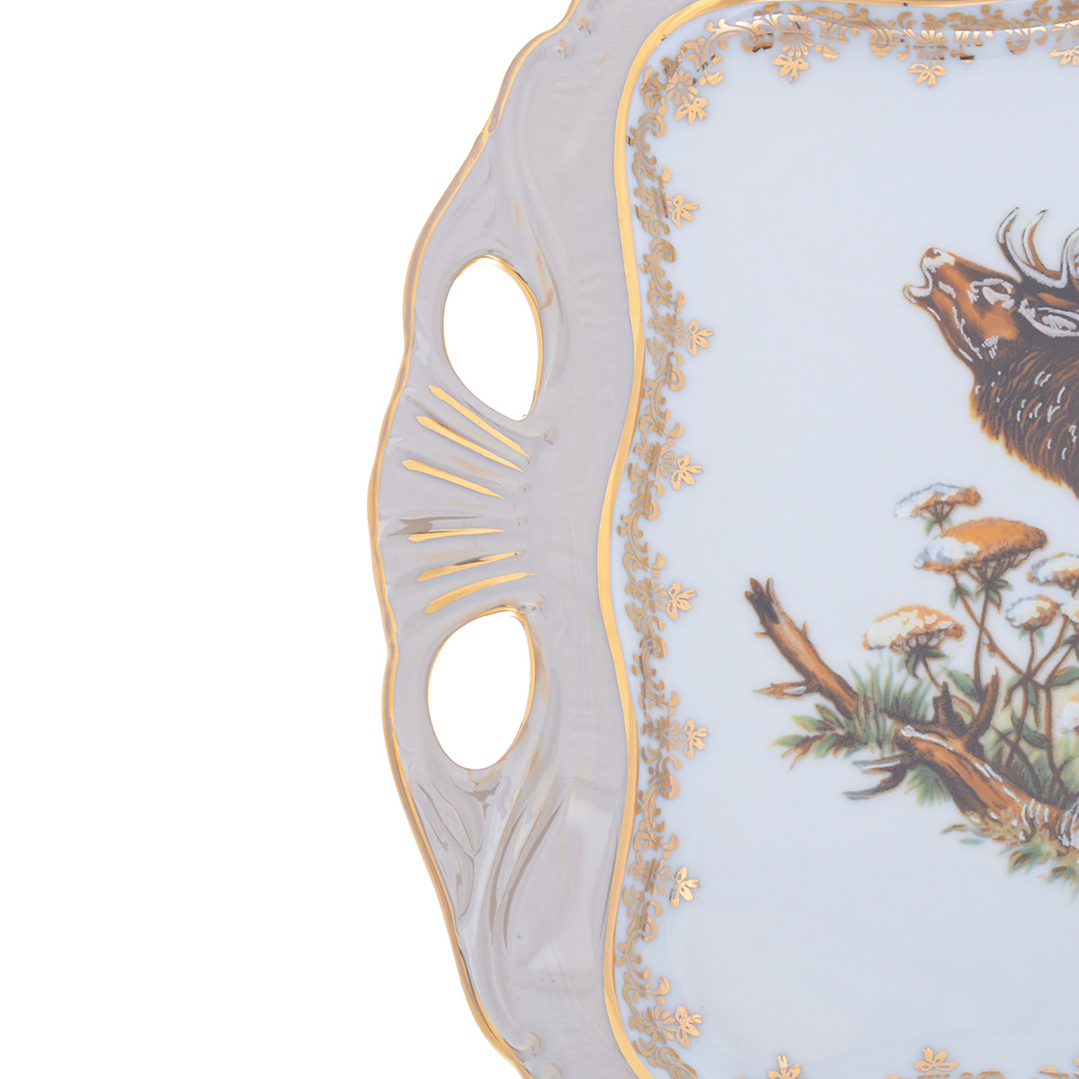 Блюдо квадратное на ножке Queen's Crown Aristokrat Охота бежевая 30*25 см 6